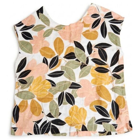 Rachel Zoe Tops - Rachel Zoe womens small 100% linen boxy top mustard yellow green floral blouse